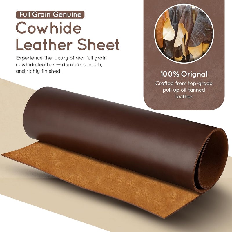 Tuzech Full Grain Genuine Cowhide Leather Sheets for Crafts – 2mm Thick Squares for Leather Craft Projects (12 x 24 Inches, Dark Brown) - Image 2